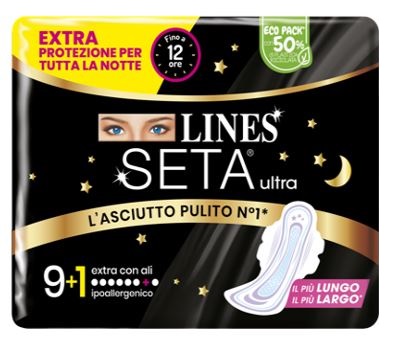 Lines Seta Ultra Assorbenti Extra Notte Carry Pack Pacco Singolo 9+1 Pezzi