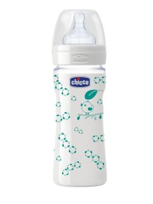 CHICCO BIBERON WELL BEING IN VETRO DECORATO UNISEX DA 240 MLNORMAL SILICONE